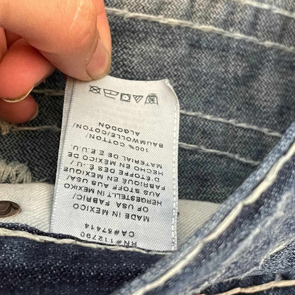 True Religion Ricky Relaxed Straight Super T Distressed Jeans Blue Mens 34